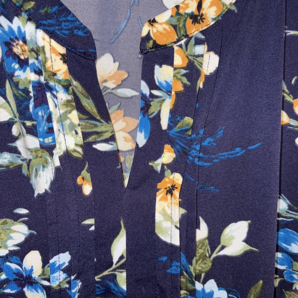PERCEPTION CONCEPT Women's Blouse Size 2X BLUE FLORIAL Shirt Top Boho Tunic Fall - Picture 2 of 6